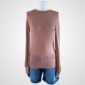 Paper Label Semi Sheer Long Sleeve Crew Neck Knit Sweater